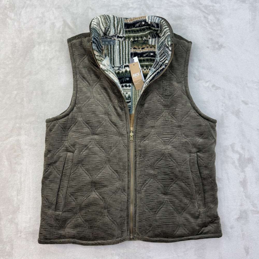 NWT BKE Reversible Fleece Vest Womens Small Quilted Sherpa Aztec Olive Green Zip
